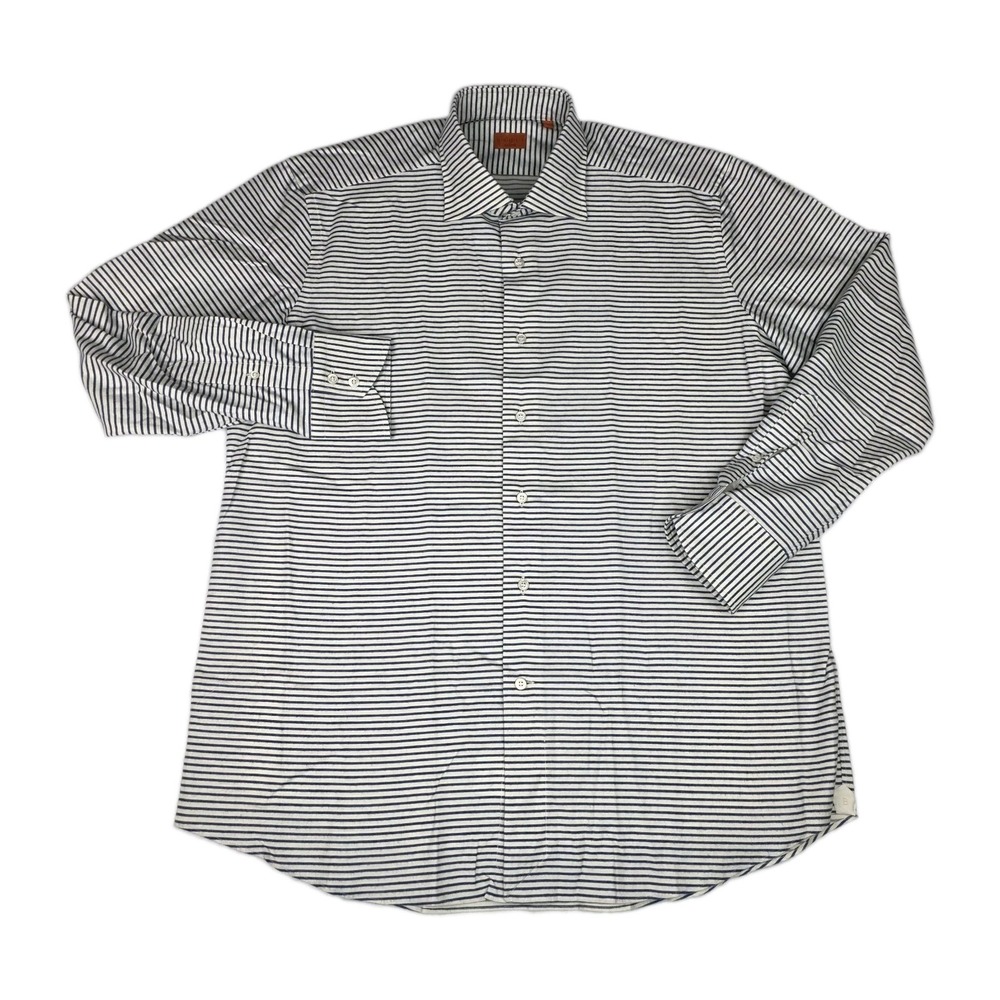 BRULI Dress Shirt Mens XL Striped Swiss Made Cotton Button Down Long Sleeve